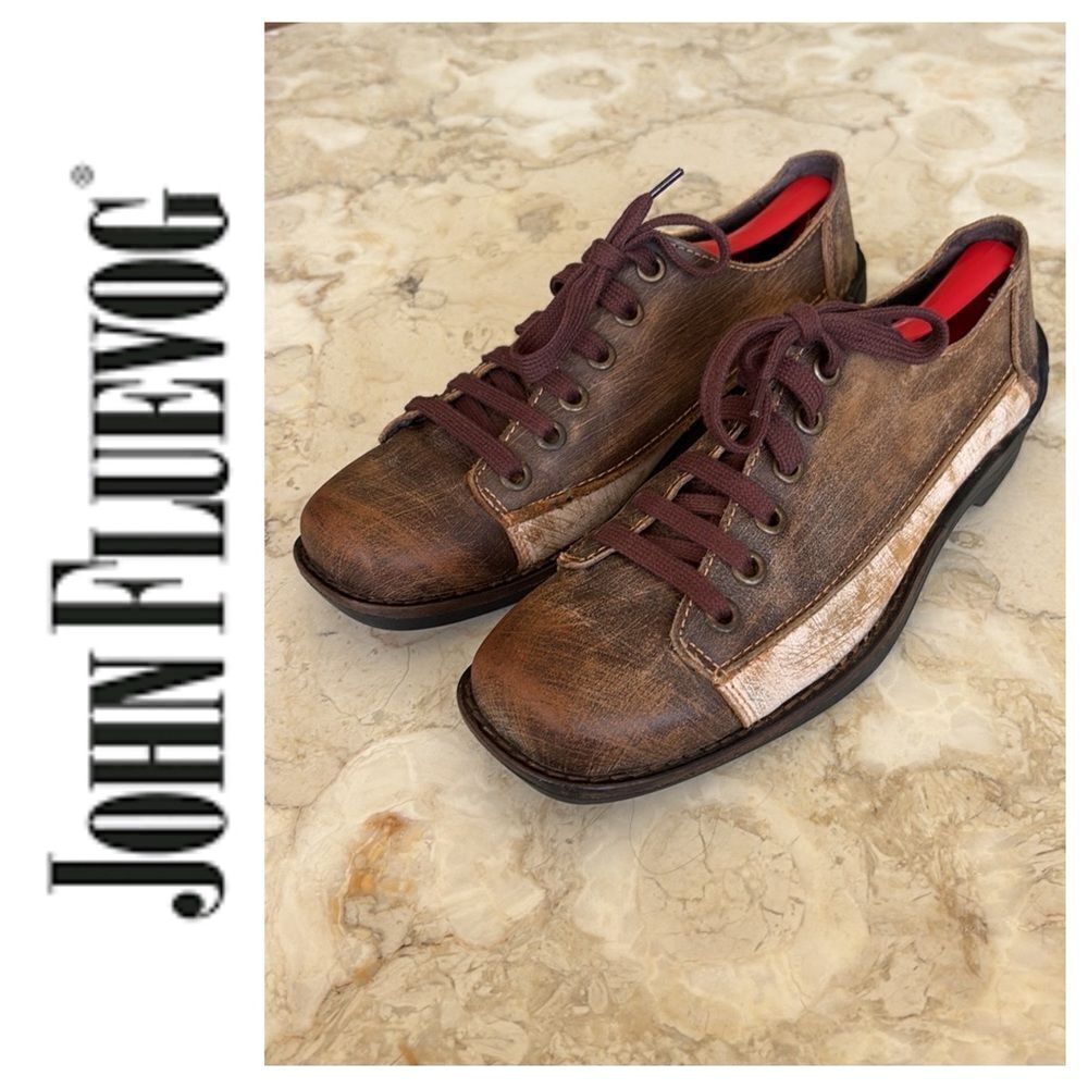 John Fluevog Tough Loves  Fondly Distressed Leather Lace Up Shoes